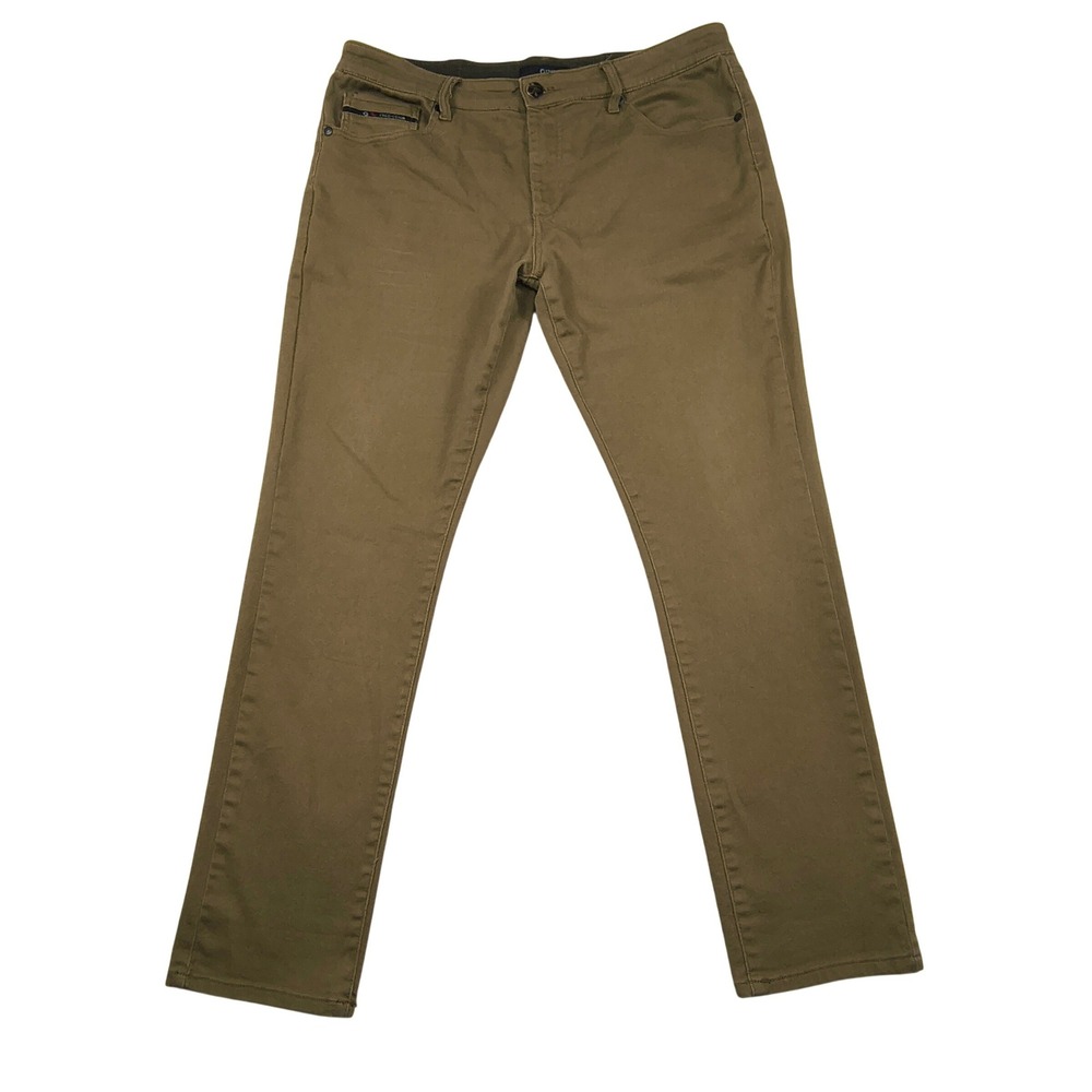 Fried Denim Mens Slim Fit Moto Chino Pants Brown Khaki 36x32 YJ2258